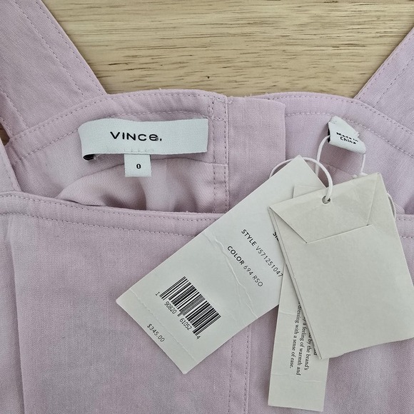 Vince Dress Womens 0 Pink Linen Tie Waist Midi Button Front Belted‎ VS7251047 - Picture 4 of 12